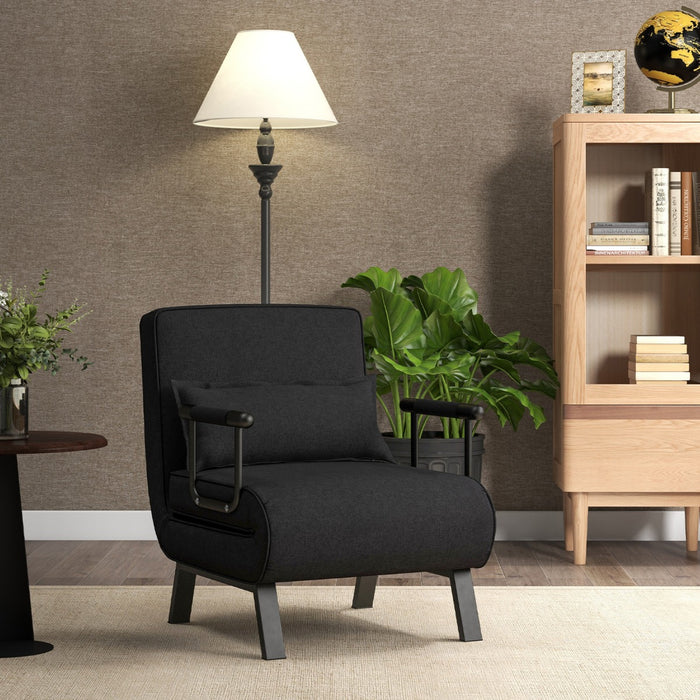Costway - Fauteuil Convertible, Dossier Réglable en 6 Positions, Canapé Lit 1 Place, Fauteuil Confortable, Fauteuil Salon, avec Oreiller, Noir