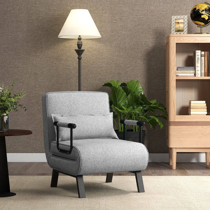 Costway - Fauteuil Convertible, Dossier Réglable en 6 Positions, Canapé Lit 1 Place, Fauteuil Confortable, Fauteuil Salon, avec Oreiller, Gris Clair