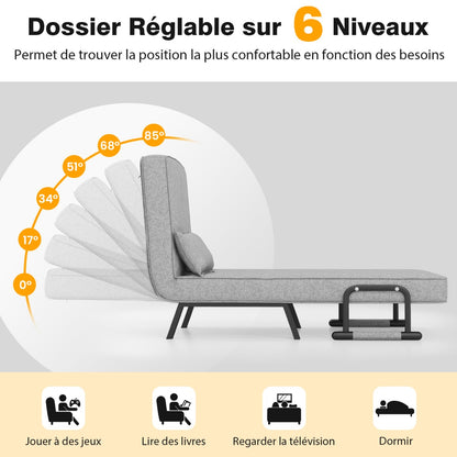 Fauteuil Convertible, Dossier Réglable en 6 Positions, Canapé Lit 1 Place, Fauteuil Confortable, Fauteuil Salon, Costway, 8