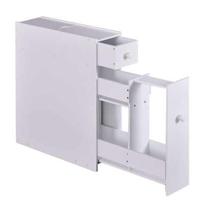 Armoire WC, Armoire salle de bain, Petit Meuble salle de bain, Armoire de toilette, avec Deux Tiroir, Blanc, Costway, 7