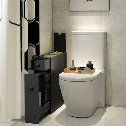 Armoire WC, Armoire salle de bain, Petit Meuble salle de bain, avec Deux Tiroir pour Cuisine Salle de Bains, Noir, Costway, 2