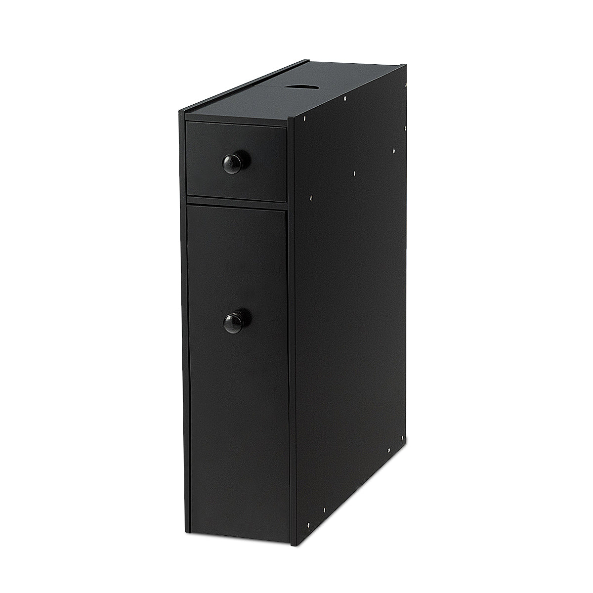 Armoire WC, Armoire salle de bain, Petit Meuble salle de bain, avec Deux Tiroir pour Cuisine Salle de Bains, Noir, Costway, 8