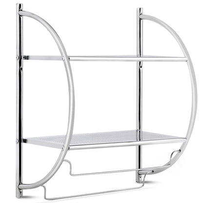 Etagere murale salle de bain, Porte-serviettes avec 2 Tablettes et 2 Barres en Métal Chromé, Argenté, Costway, 6