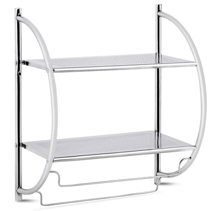 Etagere murale salle de bain, Porte-serviettes avec 2 Tablettes et 2 Barres en Métal Chromé, Argenté, Costway, 5