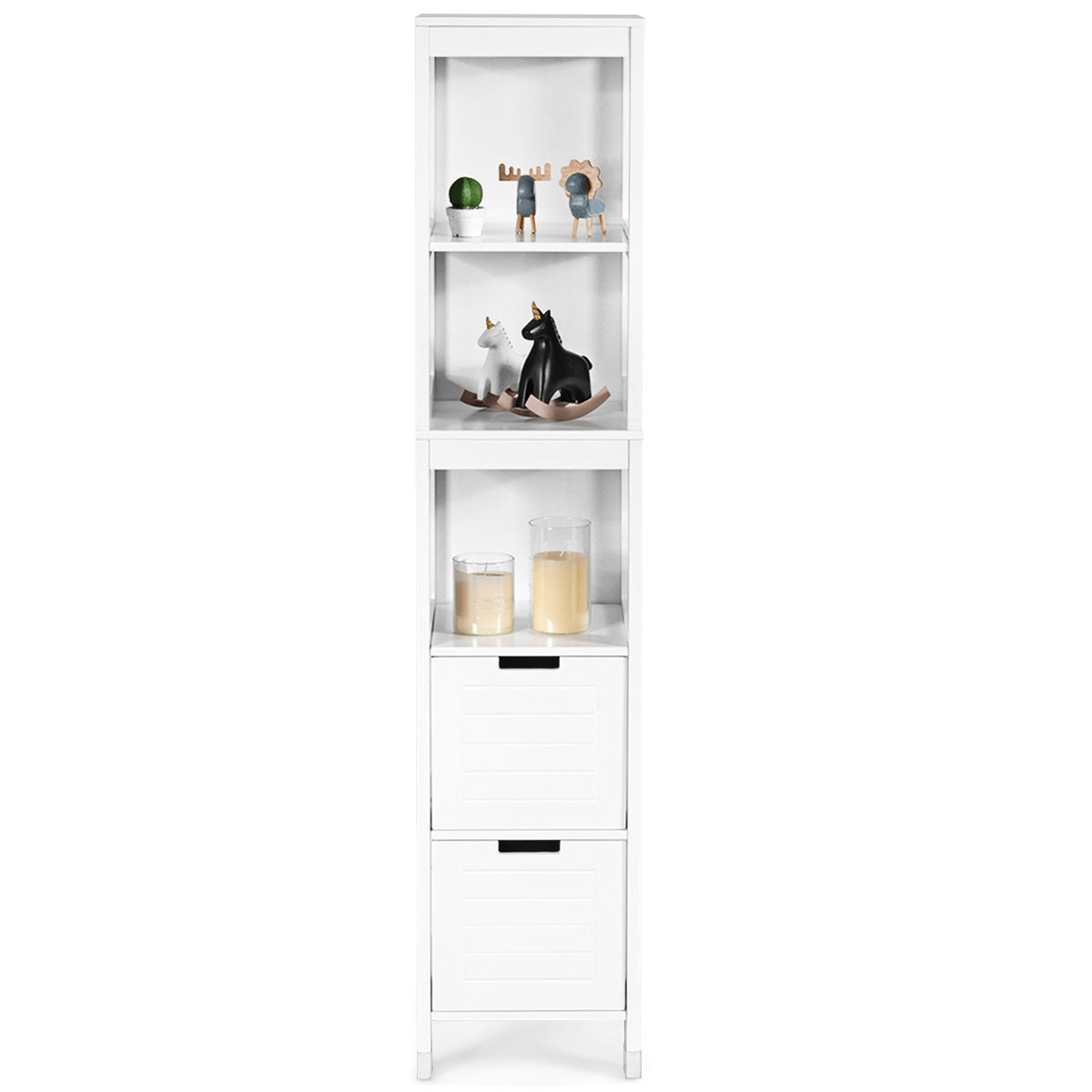 Colonne Salle de Bain, Armoire Salle de Bain, Petit Meuble Salle de Bain, Armoire wc, 2 Tiroirs, Blanc, Costway, 6