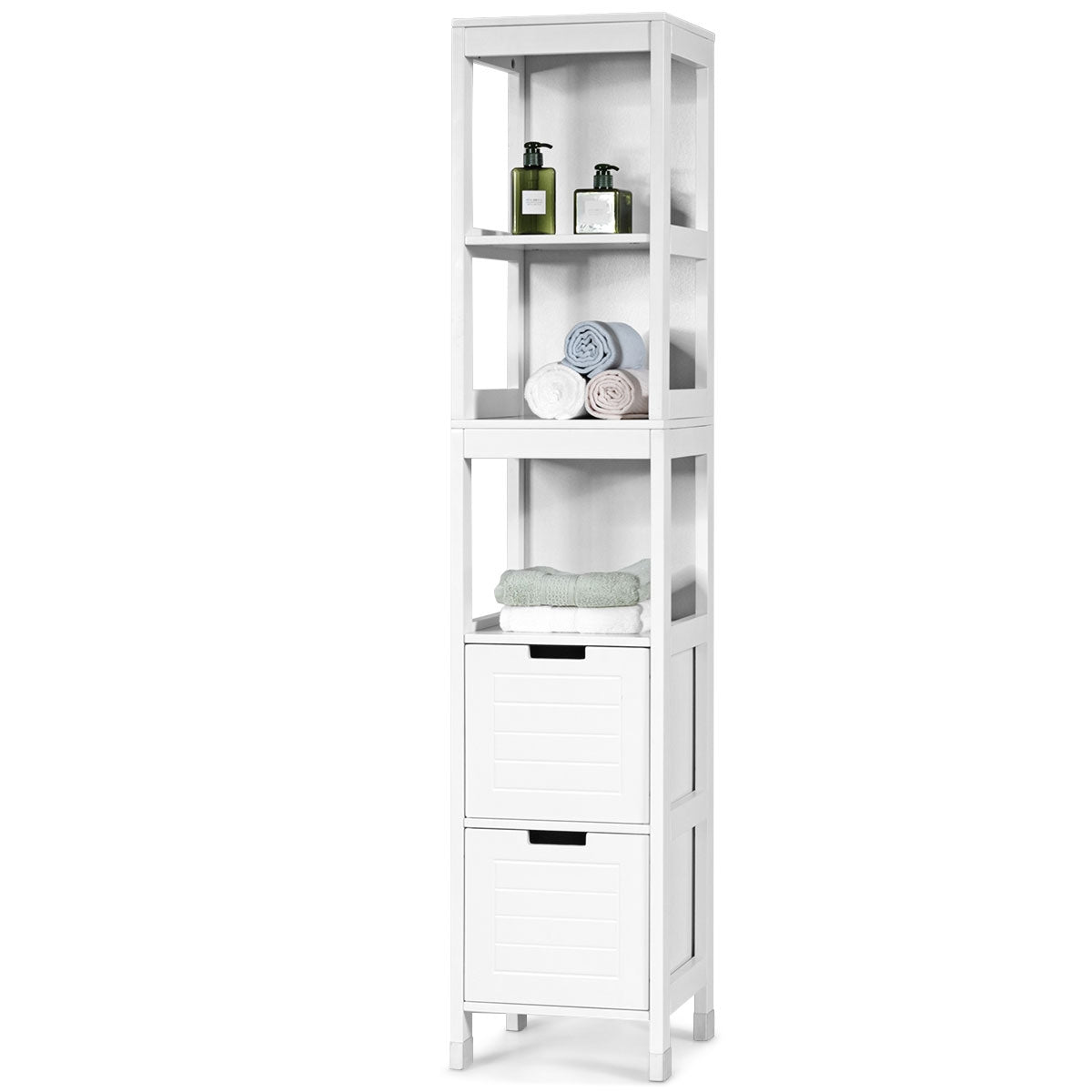 Colonne Salle de Bain, Armoire Salle de Bain, Petit Meuble Salle de Bain, Armoire wc, 2 Tiroirs, Blanc, Costway, 1