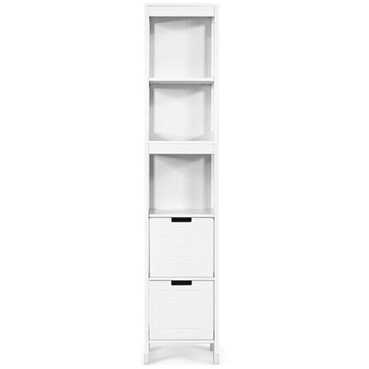 Colonne Salle de Bain, Armoire Salle de Bain, Petit Meuble Salle de Bain, Armoire wc, 2 Tiroirs, Blanc, Costway, 7