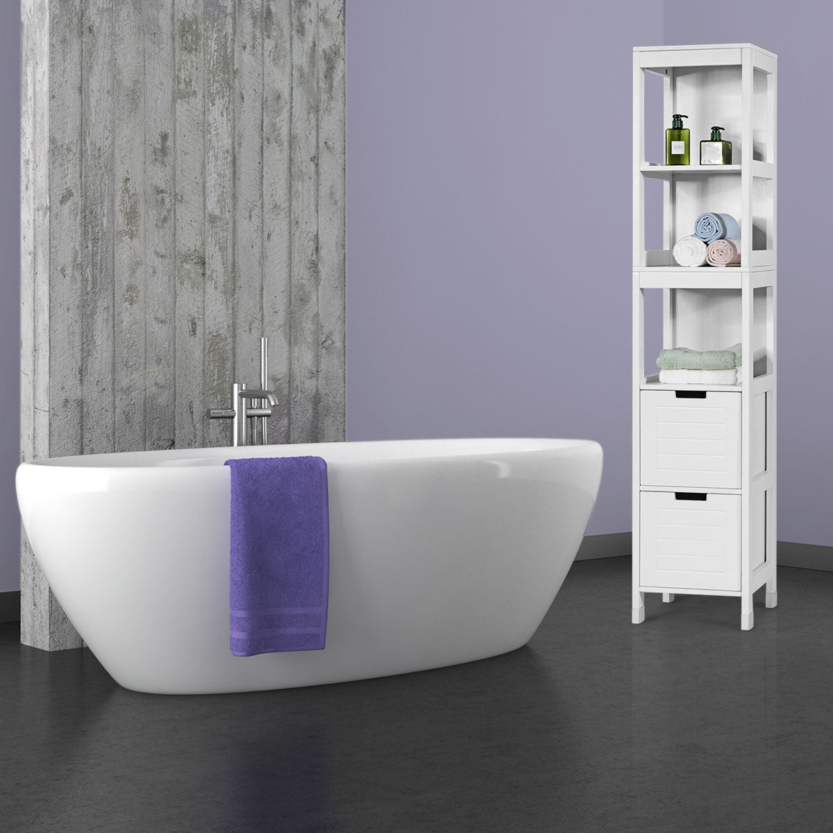 Colonne Salle de Bain, Armoire Salle de Bain, Petit Meuble Salle de Bain, Armoire wc, 2 Tiroirs, Blanc, Costway, 4