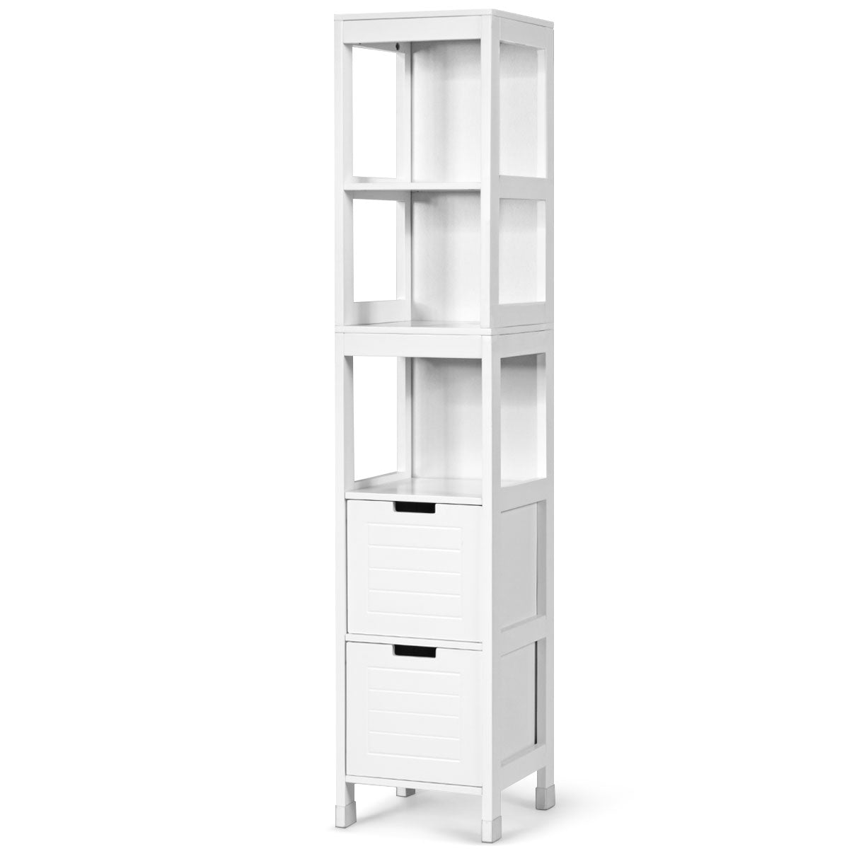 Colonne Salle de Bain, Armoire Salle de Bain, Petit Meuble Salle de Bain, Armoire wc, 2 Tiroirs, Blanc, Costway, 8