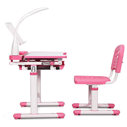 Table et Chaise Enfant, Bureau enfant primaire, Hauteur Réglable Plateau Inclinable Capacité chaise 80kg, Rose, Costway, 7