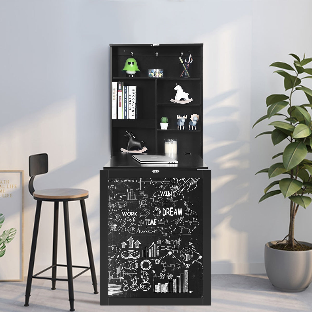 Bureau Pliable Mural, Bureau Pliable, Bureau Ordinateur, Bureau Informatique, Bureau Moderne, Table de Bureau, Costway, 2