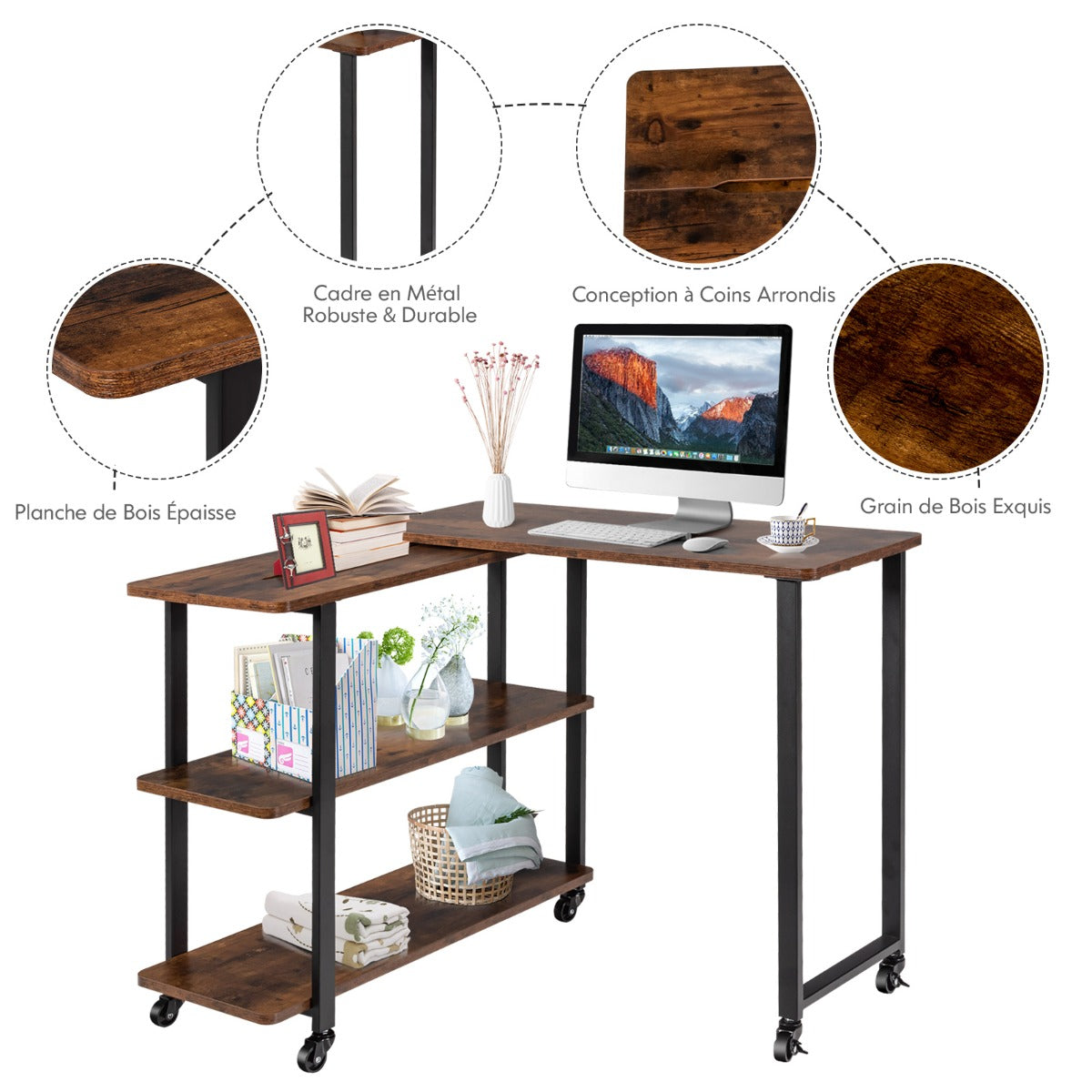 Bureau d'Angle, Bureau Ordinateur, Bureau Informatique, Bureau Moderne, Bureau en L, Poste de Travail, Costway, 6