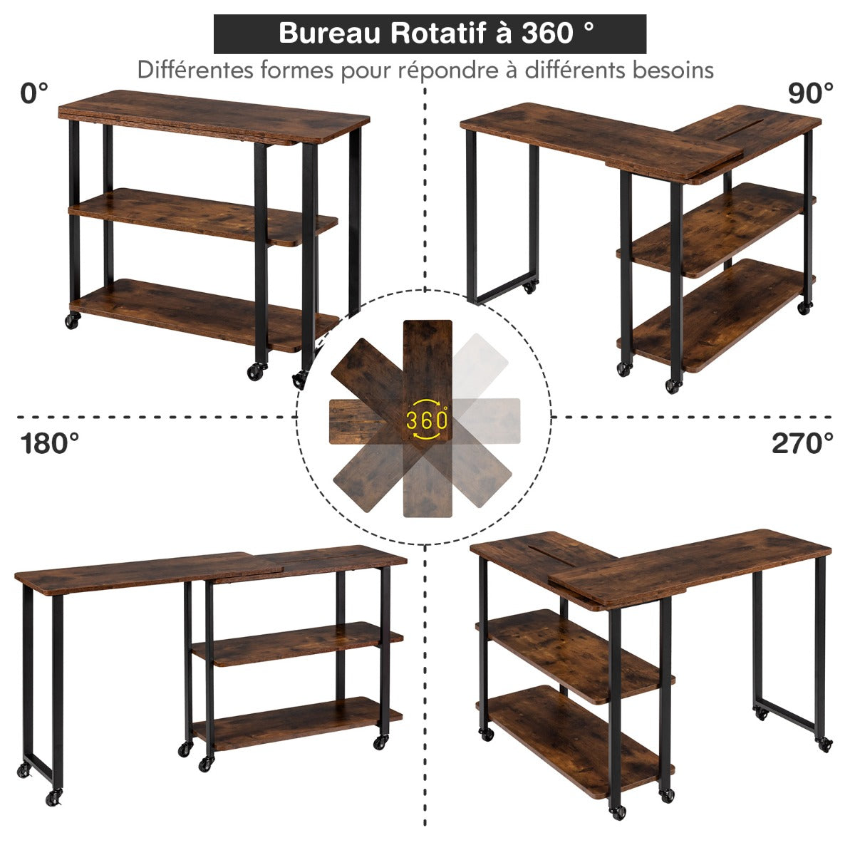 Bureau d'Angle, Bureau Ordinateur, Bureau Informatique, Bureau Moderne, Bureau en L, Poste de Travail, Costway, 7