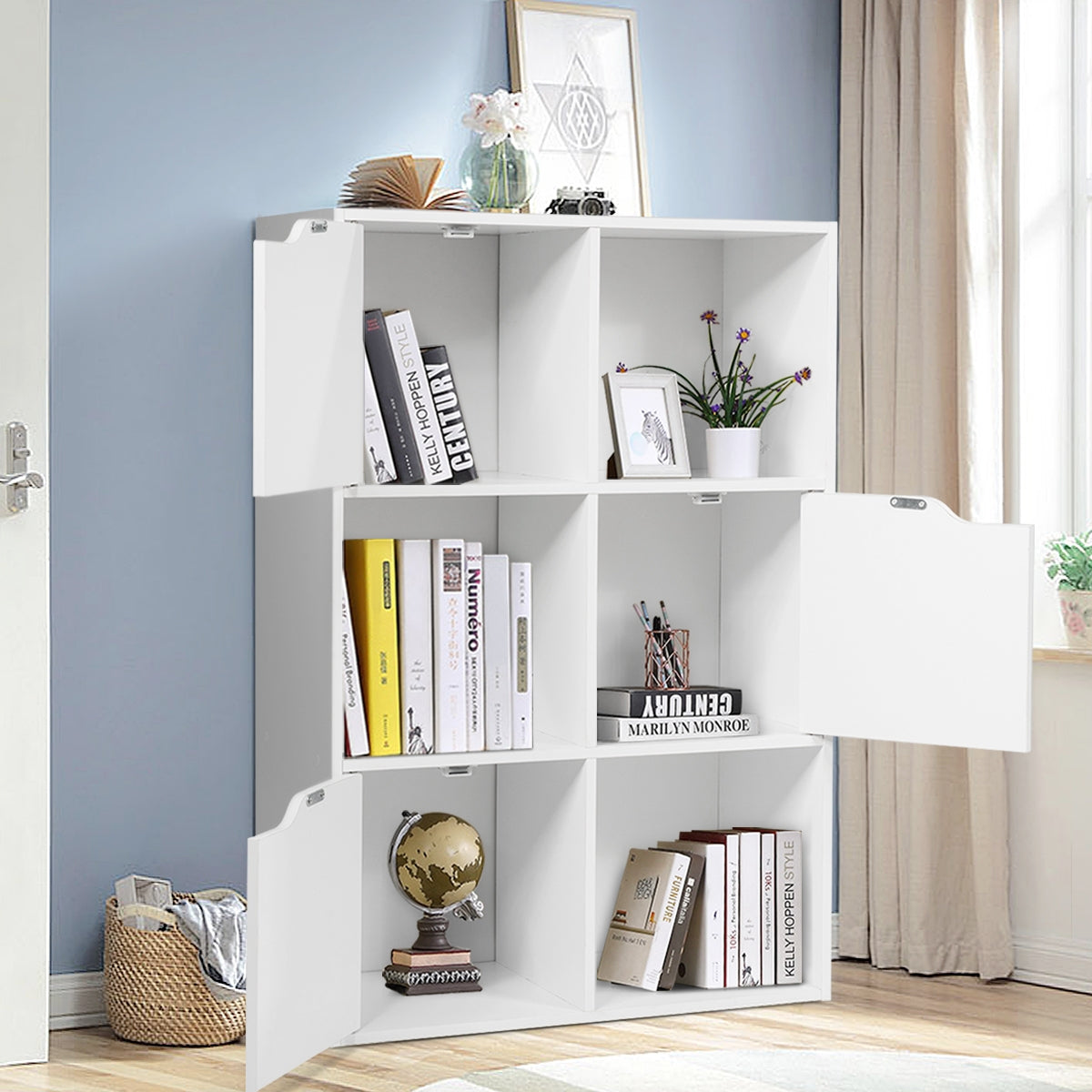 Etagere Salon, Etagere de Rangement, Casier avec 6 Compartiments 3 Ouverts et 3 avec Portes, Capacité 30 kg, Blanc, Costway, 2