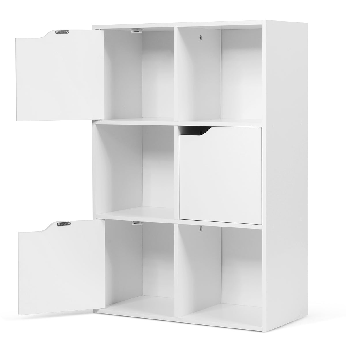 Etagere Salon, Etagere de Rangement, Casier avec 6 Compartiments 3 Ouverts et 3 avec Portes, Capacité 30 kg, Blanc, Costway, 8