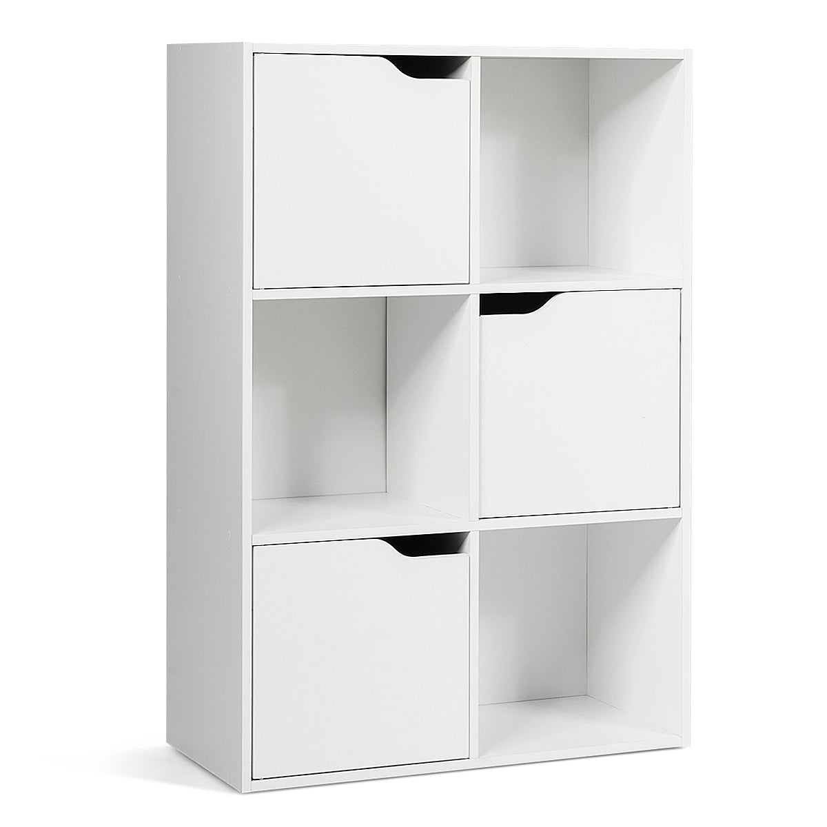 Etagere Salon, Etagere de Rangement, Casier avec 6 Compartiments 3 Ouverts et 3 avec Portes, Capacité 30 kg, Blanc, Costway, 1