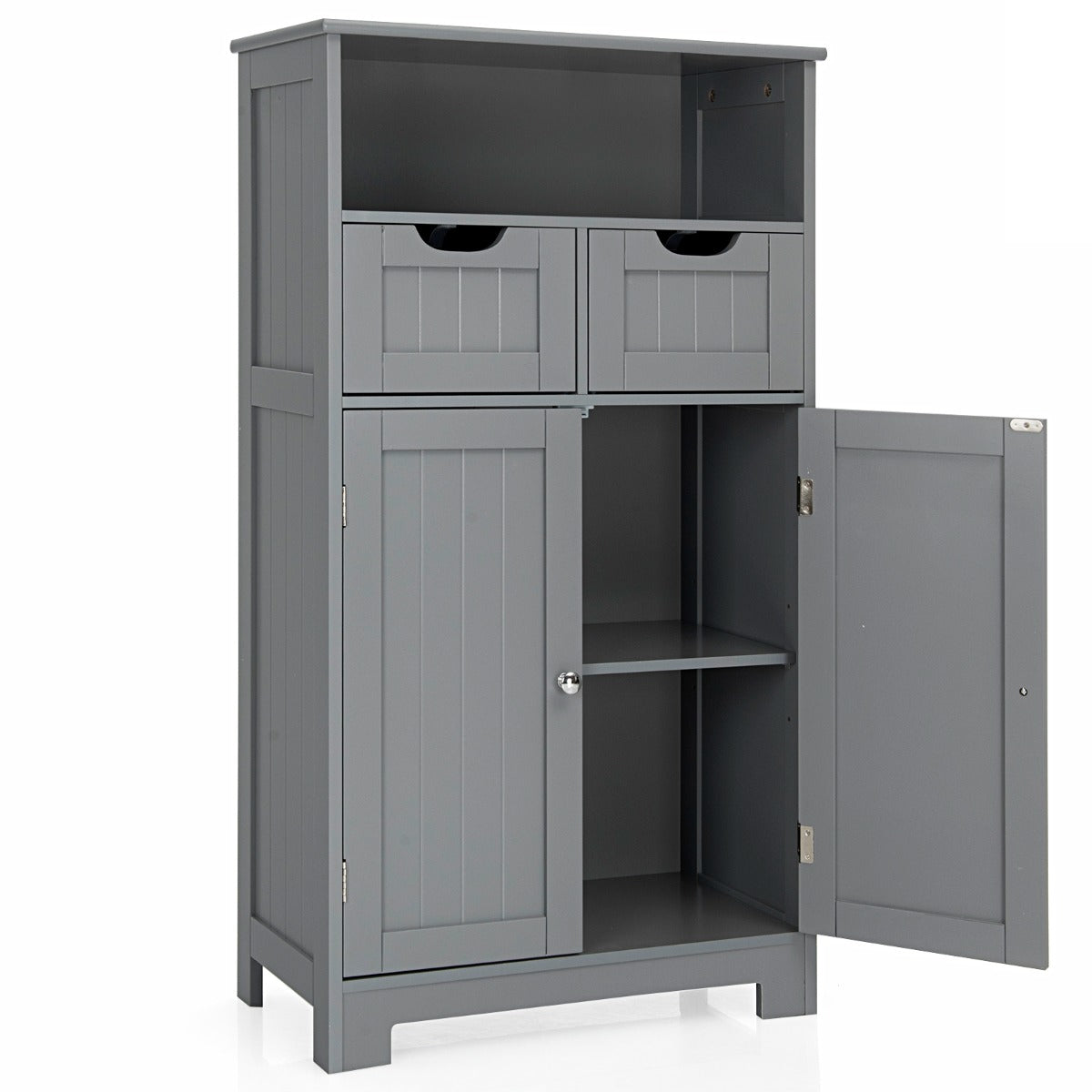 Armoire salle de bain, Armoire WC, Meuble Rangement salle de bain, Meuble de Salle de Bain, 2 Tiroirs, 2 Portes, Gris, Costway, 1