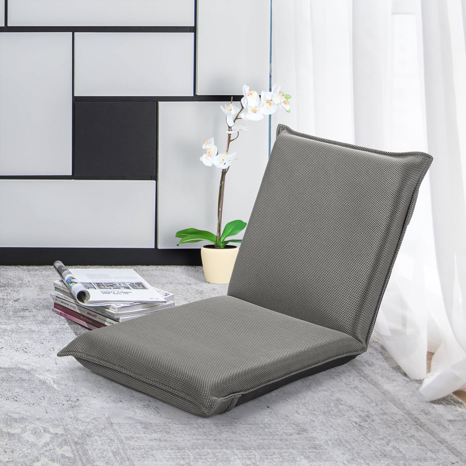 Chaise de Sol, Banquette Convertible, Pliable Tatami Inclinable en 6 Position, 44 x 54,5 x 53,5 CM, Gris, Costway, 2