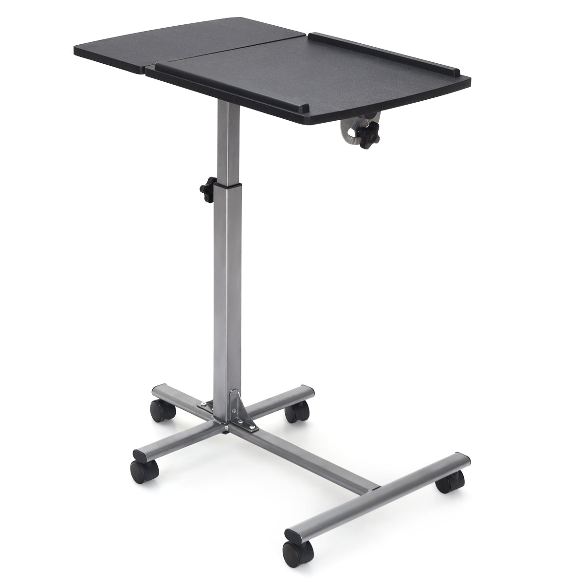 Support Ordinateur Portable Lit, Bureau Reglable Hauteur, Support PC Portable, Bureau Assis Debout, 5 Roulette, Costway, 1