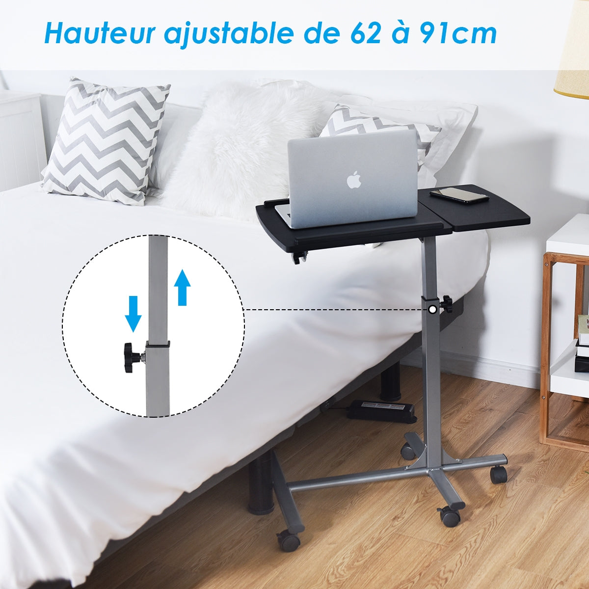 Support Ordinateur Portable Lit, Bureau Reglable Hauteur, Support PC Portable, Bureau Assis Debout, 5 Roulette, Costway, 5