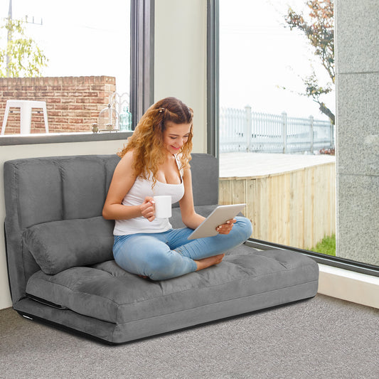 Canapé lit, Banquette convertible, 2 Places, Dossier Réglable à 6 Positions Housse Détachable 2 Oreillers, Gris, Costway, 2