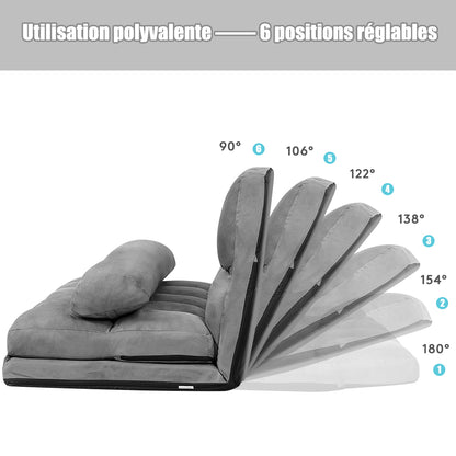Canapé lit, Banquette convertible, 2 Places, Dossier Réglable à 6 Positions Housse Détachable 2 Oreillers, Gris, Costway, 8