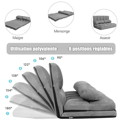 Canapé lit, Banquette convertible, 2 Places, Dossier Réglable à 6 Positions Housse Détachable 2 Oreillers, Gris, Costway, 7