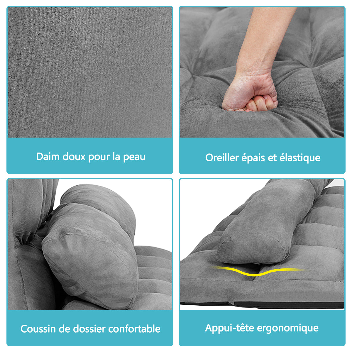 Canapé lit, Banquette convertible, 2 Places, Dossier Réglable à 6 Positions Housse Détachable 2 Oreillers, Gris, Costway, 6