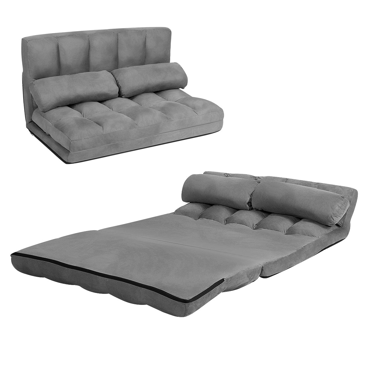 Canapé lit, Banquette convertible, 2 Places, Dossier Réglable à 6 Positions Housse Détachable 2 Oreillers, Gris, Costway, 1
