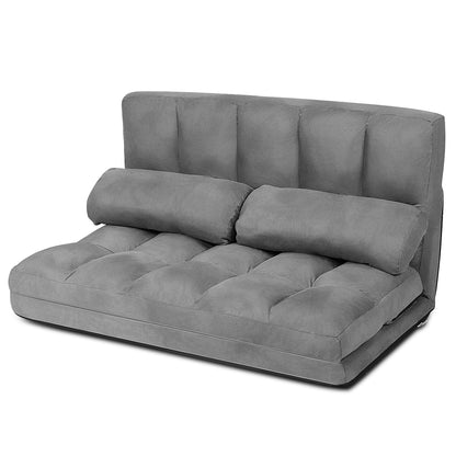 Canapé lit, Banquette convertible, 2 Places, Dossier Réglable à 6 Positions Housse Détachable 2 Oreillers, Gris, Costway, 4