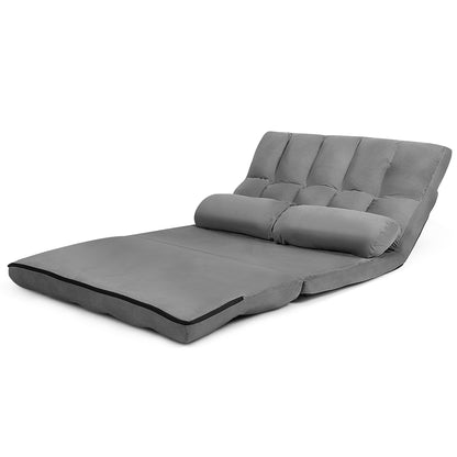 Canapé lit, Banquette convertible, 2 Places, Dossier Réglable à 6 Positions Housse Détachable 2 Oreillers, Gris, Costway, 5