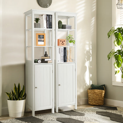 Meuble Rangement salle de bain, Armoire WC, Meuble Colonne Autoportante avec Étagère à 3 Niveaux, Blanc, Costway, 4