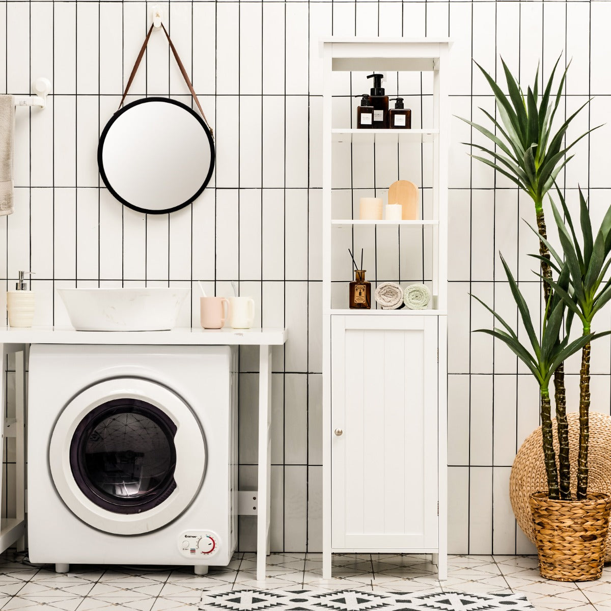 Meuble Rangement salle de bain, Armoire WC, Meuble Colonne Autoportante avec Étagère à 3 Niveaux, Blanc, Costway, 2