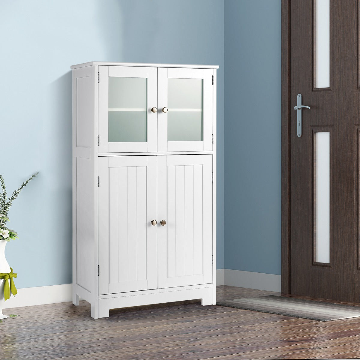 Armoire salle de bain, Meuble Rangement salle de bain, Armoire WC, Meuble de Salle de Bain, Blanc, Costway, 4