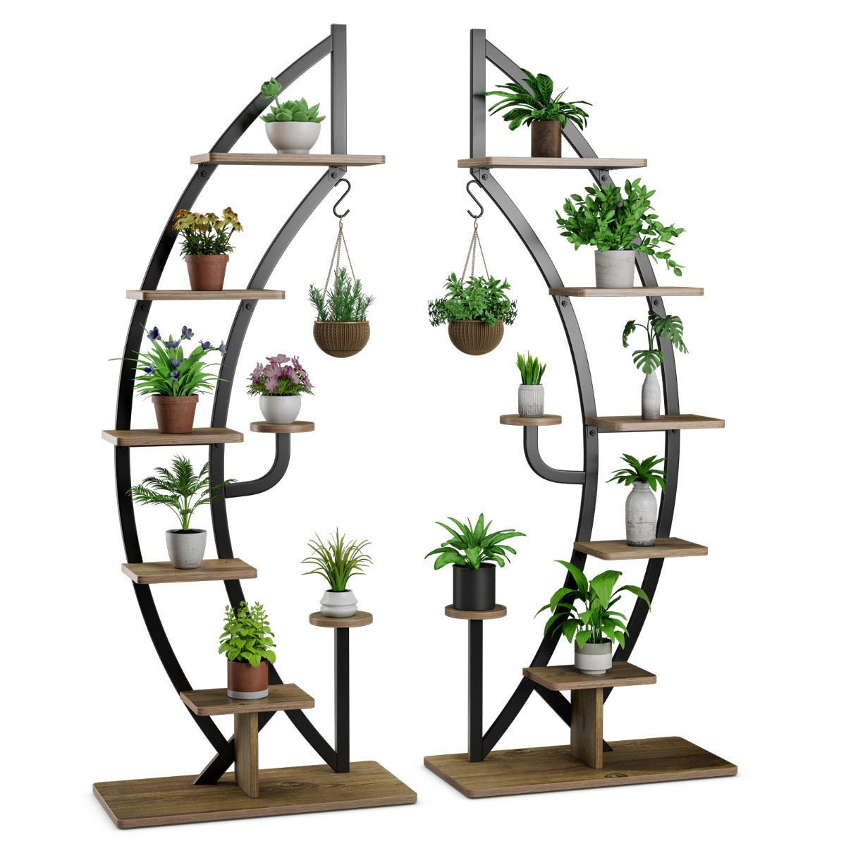 Etagere Plante, Lot de 2, 7 Niveaux, Meuble Plante, Support pot de fFleur, Métal, Forme de Demi-lune, Costway, 1