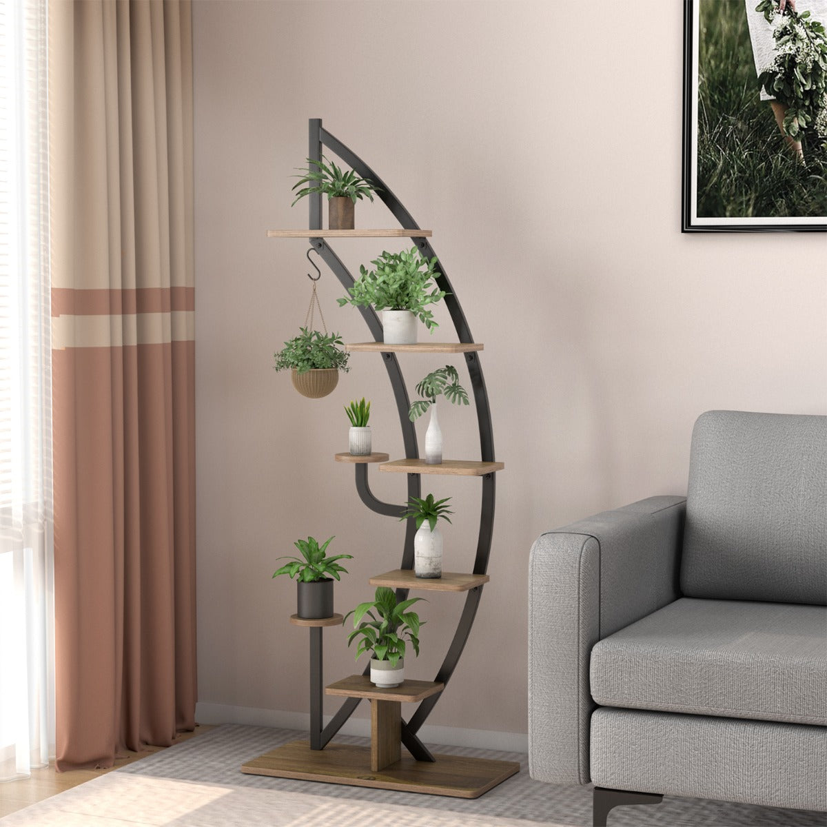 Etagere Plante, Lot de 2, 7 Niveaux, Meuble Plante, Support pot de fFleur, Métal, Forme de Demi-lune, Costway, 4