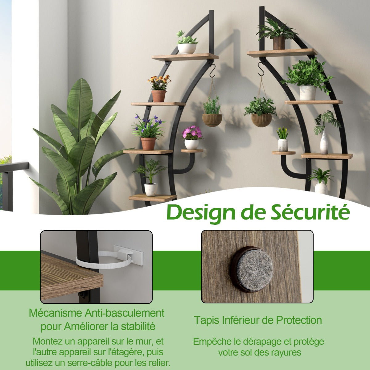 Etagere Plante, Lot de 2, 7 Niveaux, Meuble Plante, Support pot de fFleur, Métal, Forme de Demi-lune, Costway, 8