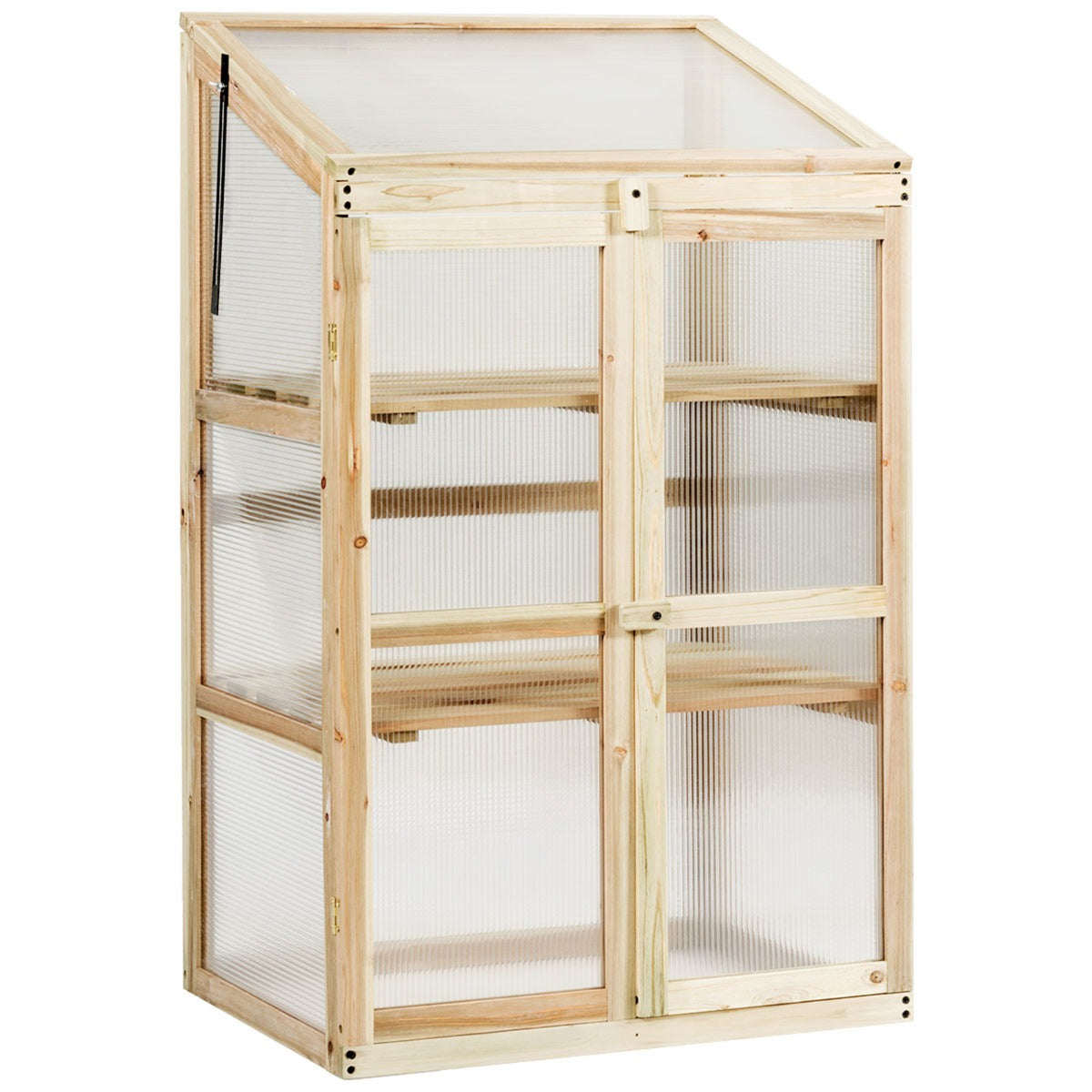 Petite Serre de Jardin, Serre de Jardin, avec Etagères à 3 Niveaux, Vitrages Transparents en Polycarbonate, Nature, Costway, 1