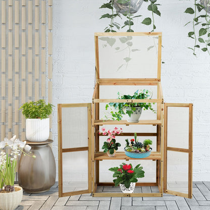 Petite Serre de Jardin, Serre de Jardin, avec Etagères à 3 Niveaux, Vitrages Transparents en Polycarbonate, Nature, Costway, 3