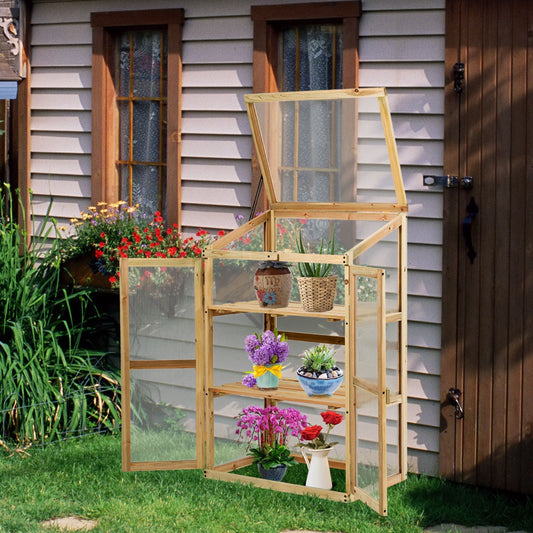 Petite Serre de Jardin, Serre de Jardin, avec Etagères à 3 Niveaux, Vitrages Transparents en Polycarbonate, Nature, Costway, 2