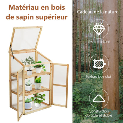 Petite Serre de Jardin, Serre de Jardin, avec Etagères à 3 Niveaux, Vitrages Transparents en Polycarbonate, Nature, Costway, 8