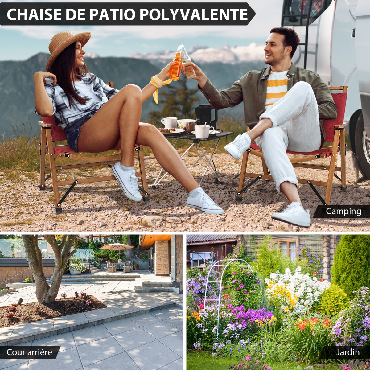 Chaise Pliante Camping, Charge 150KG, Chaise de Camping, avec Cadre en Bambou Massif Chaise Pliante d'Extérieur, Costway, 8