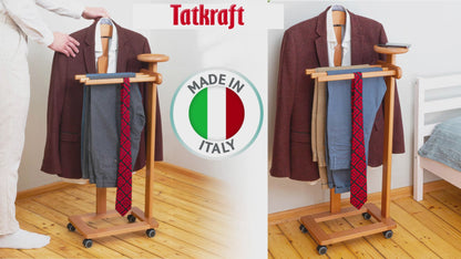 Tatkraft Lord - Valet de Chambre, Valet de Nuit, Bois, Composé d'un cintre, de 3 porte-pantalons et d'une tablette de rangement - Couleur cerise