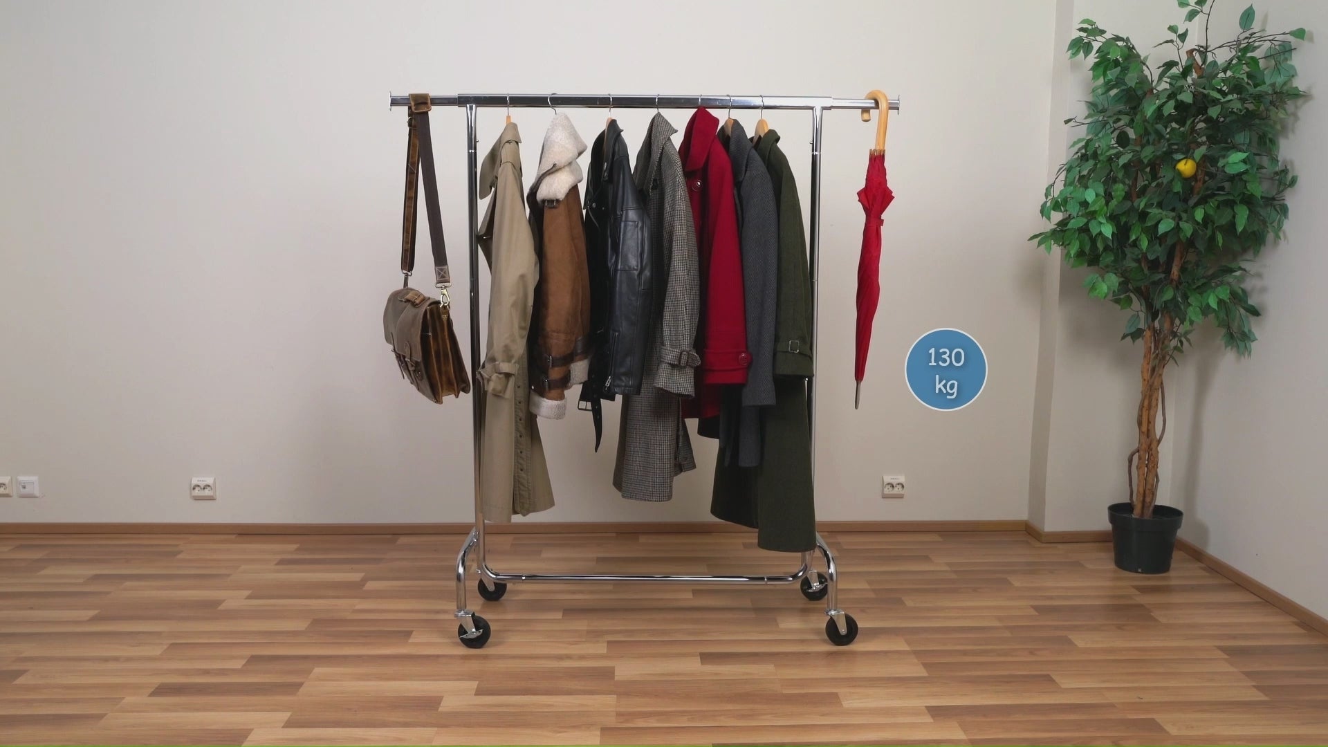 Portant Mobile Ultra-robuste Avec Housse Transparente - Jusqu'à 130 Kg, Pliable, Avec Roulettes Et étagère - 3