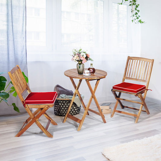 Ensemble Table et Chaise, Table et Chaise de Jardin, Pliable, 2 Chaises et1 Table Ronde en Bois, Naturel Rouge, Costway, 2