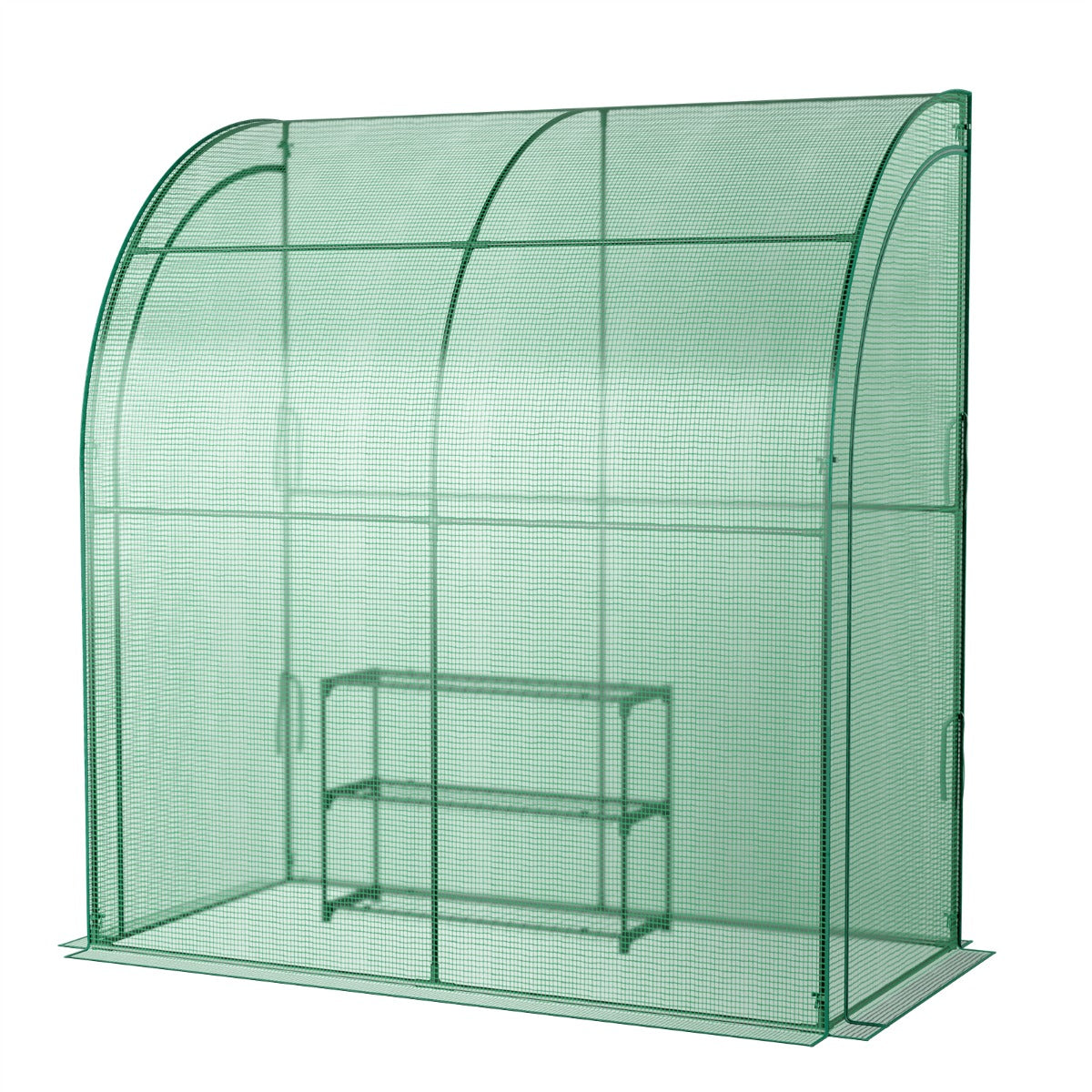 Serre de Jardin, avec Étagère à Plantes 3 Niveaux 2 Portes Zippées, Jardin Couvert, Adossée en PE, Vert, Costway, 1