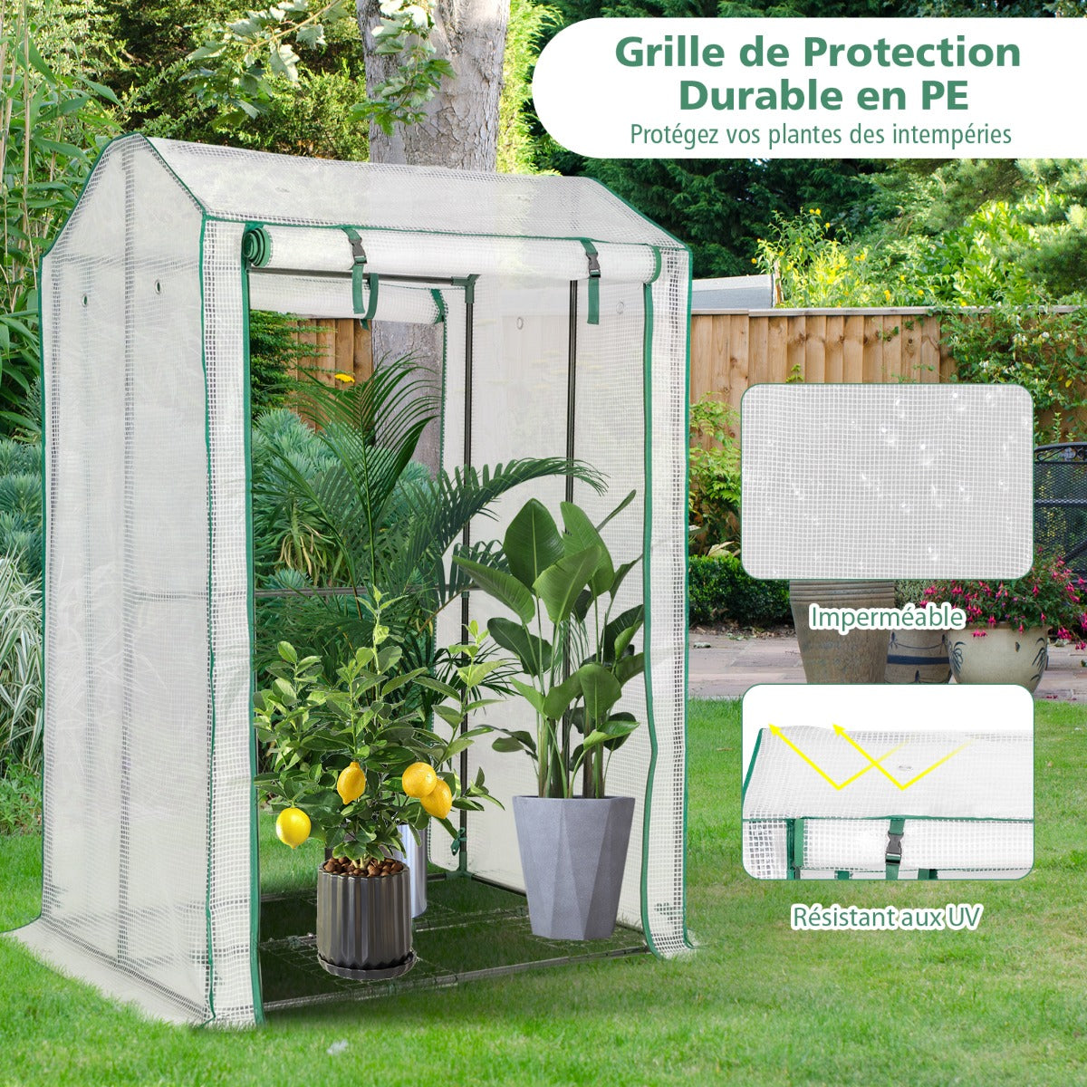 Serre de Jardin, Serre portable avec structure en acier, pour Balcon Intérieur & Extérieur, 100x81x150 cm, Blanc, Costway, 7