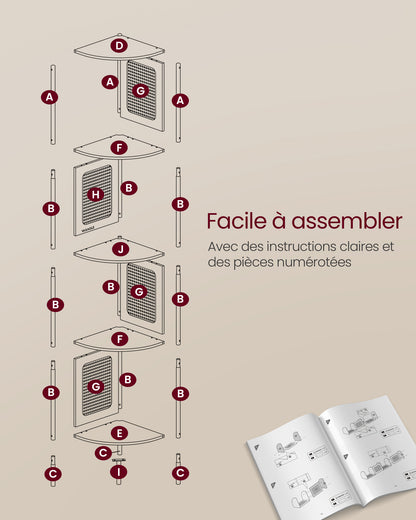 Étagère d’Angle à 5 Niveaux, Bibliothèque avec Côtés en Polyrotin, Étagère de Rangement, Noir Boisé, VASAGLE, 6