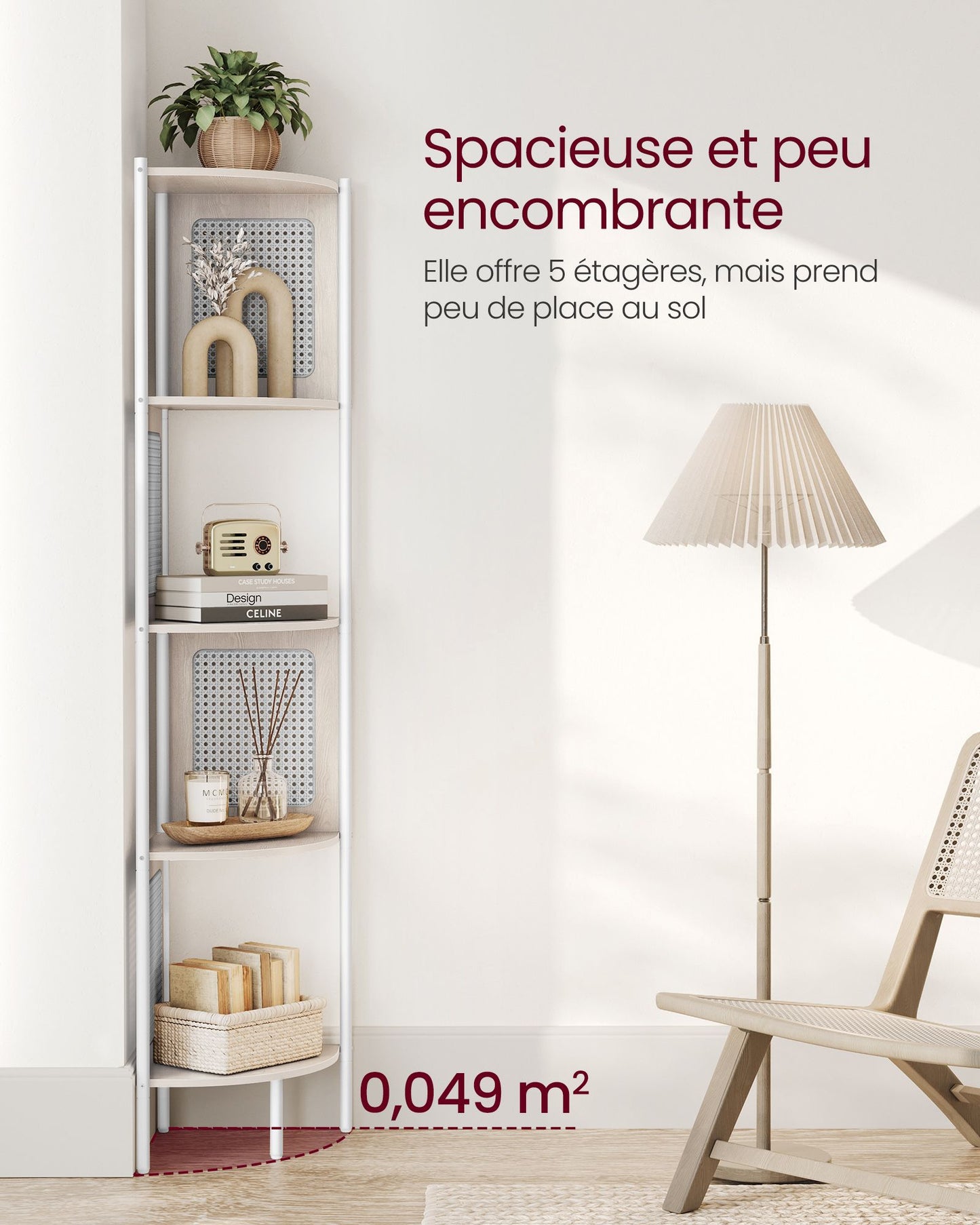 Étagère d’Angle à 5 Niveaux, Bibliothèque, Étagère de Rangement, pour Petits espaces, Beige Avoine, VASAGLE, 1