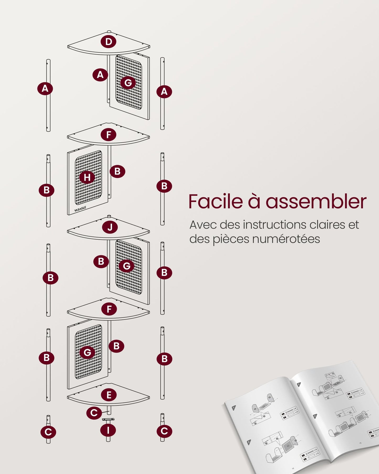 Étagère d’Angle à 5 Niveaux, Bibliothèque, Étagère de Rangement, pour Petits espaces, Beige Avoine, VASAGLE, 6